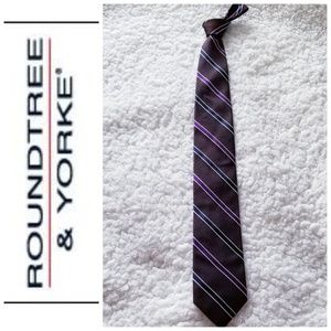Roundtree & Yorke, Brown, Purple, Navy Stripe Tie
